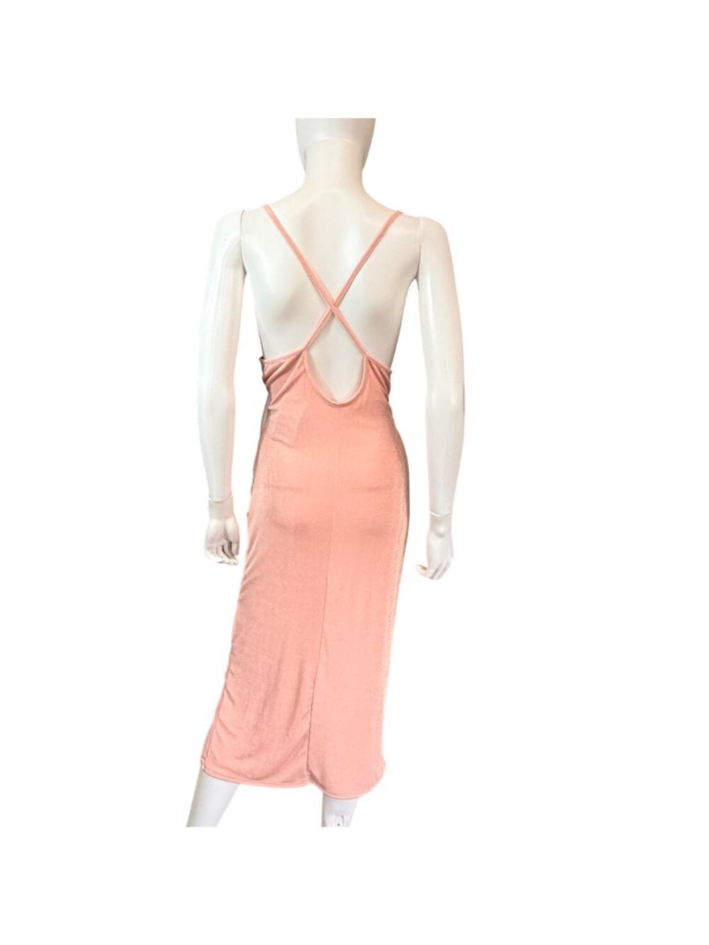 21 Saints Pink Shimmer Midi Dress Womens L Cowl Neck Lined Criss Cross Back NWT - Picture 2 of 10